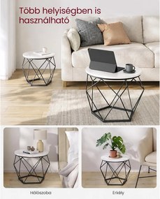 Dohányzóasztal, 2 oldalsó asztal, robusztus acél váz, fehér-fekete