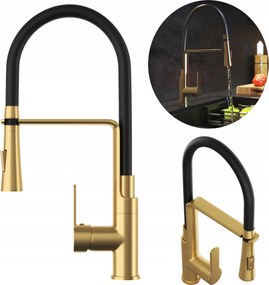 Konyhai csaptelep szálcsiszolt arany Vegas flexibilis kifolyócső álló csaptelep