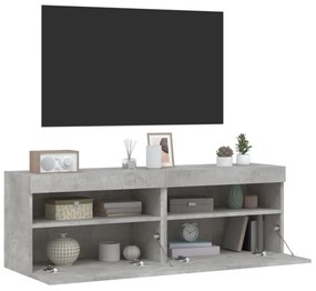 2 db betonszürke fali TV-szekrény LED-del 60x30x40 cm