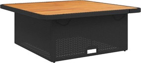 vidaXL fekete polyrattan és akácfa kerti asztal 110 x 110 x 71 cm