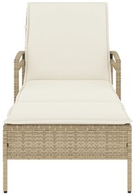 Bézs polyrattan napozóágy párnával 63x200x81 cm
