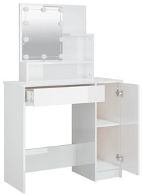 magasfényű fehér fésülködőasztal LED-del 86,5 x 35 x 136 cm