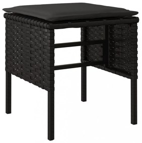 4 db fekete polyrattan kerti lábzsámoly párnákkal