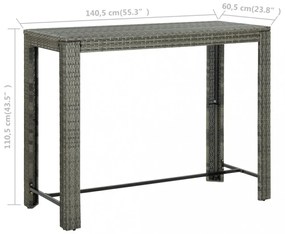 szürke polyrattan kerti bárasztal 140,5 x 60,5 x 110,5 cm