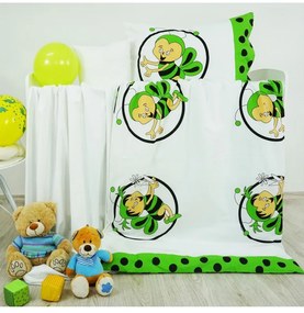 EMI zöld-fehér méhecskés pamut gyermek ágyneműhuzat, Gyerekgarnitúra 90x130 + 45x65