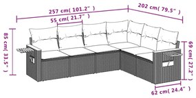 6 részes fekete polyrattan kerti ülőgarnitúra párnákkal