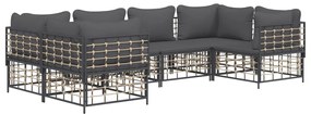 6 részes antracitszürke polyrattan kerti ülőgarnitúra párnákkal