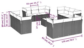 13 részes szürke polyrattan kerti ülőgarnitúra párnákkal