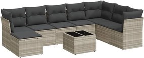 vidaXL 9 részes világosszürke polyrattan kerti ülőgarnitúra párnával
