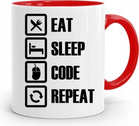 Piros Informatikai Programozó Bögre Eat Sleep nyomtatott fényképpel