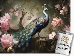 Fotótapéta Flizelina Természet Művészet Elegancia Virágok Madár Páva 200x140 ragasztó