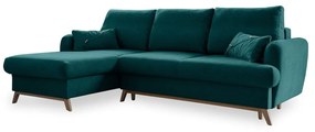 Türkiz kinyitható-tárolóhelyes sarokkanapé (bal oldali-heverő résszel) Scandic Lagom – Miuform