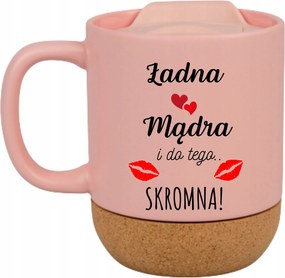 Rózsaszín Bögre Fedéllel És Parafa Aljjal Ajándék Szép Okos Szerény