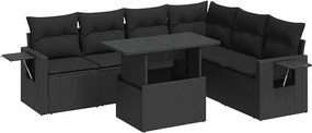 vidaXL 7 részes fekete polyrattan kerti ülőgarnitúra párnával