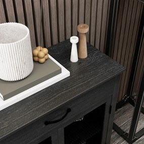 HOMCOM Alacsony Tároló Buffet Szekrény 4 Ajtóval, Állítható Polcokkal és 2 Fiókkal a Nappaliba, Konyhába és Étkezőbe - Ipari Stílus - 150 x 40 x 85 cm