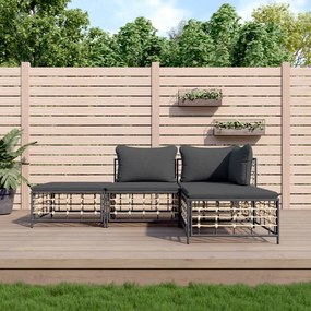 4 részes antracitszürke polyrattan kerti ülőgarnitúra párnákkal