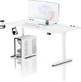 Elektromos RGB gamingasztal tartókkal, fehér, 160 cm: Diablo X-Forge 1600