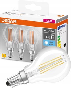 3x Led izzó E14 P45 4W 40W 470lm 4000K Semleges 320° Filament Osram