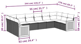 10 részes fekete polyrattan kerti ülőgarnitúra párnákkal