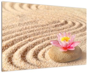 Egy kő, virággal a homokban képe (90x60 cm)