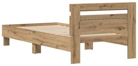Ágykeret LED Fényekkel Artisan Tölgy 90x200 cm Mérnöki Fa