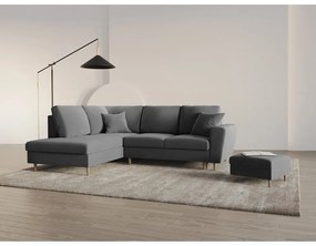 Világosszürke bársony kinyitható tárolóhelyes sarokkanapé (bal oldali-L alakú) Kyoto – Cosmopolitan Design