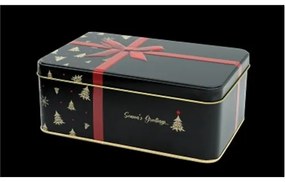 Fémdoboz karácsonyi csomag,dombornyomott,fekete, 192x127x75mm