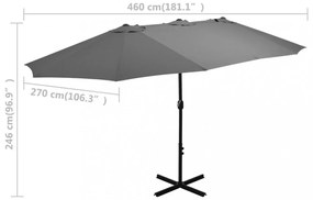 antracitszürke kültéri napernyő alumíniumrúddal 460 x 270 cm