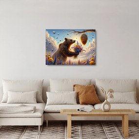 Üveg kép - Medve és méhek (70x50 cm)