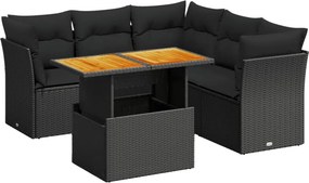 vidaXL 5 részes fekete polyrattan kerti kanapészett párnákkal