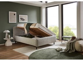 Bézs kárpitozott ágyneműtartós franciaágy ágyráccsal 140x200 cm Primo – Meise Möbel