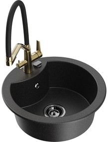 Mexen Diego 1-medencés gránit mosogató Duo konyhai csappal, fekete/ezüst metál - 6512-73-671701-57-B