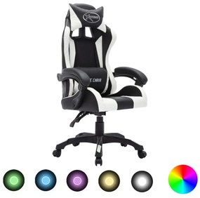 fehér és fekete műbőr versenyszék RGB LED-világítással