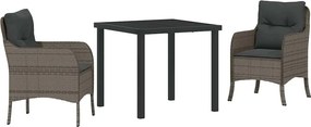 vidaXL Kert étkező szett párnával 3 pcs Szürke polirattan