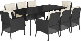 vidaXL 9 részes fekete polyrattan kerti étkezőgarnitúra párnákkal