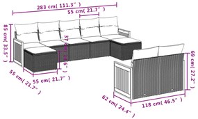 10 részes bézs polyrattan kerti ülőgarnitúra párnával