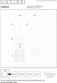 Lucide 69810/07/97-LED Kültéri világítótest mozgásérzékelővel TADZIO LED/7W/230V IP65