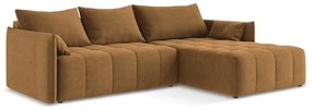 Terrakotta színű kinyitható-tárolóhelyes sarokkanapé (jobb oldali-heverő résszel) Moku – Makamii