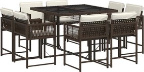 vidaXL 9 részes barna polyrattan kerti étkezőgarnitúra párnákkal