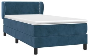 sötétkék bársony rugós ágy matraccal 90 x 200 cm