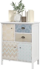HOMCOM Tálalószekrény, shabby chic fiókos komód, 2 fiók, 3 szekrényrekesz, fenyőfa, fehér
