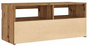 kézműves tölgy szerelt fa TV-szekrény LED-ekkel 90x35x40 cm