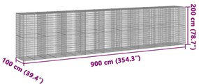 horganyzott vas gabion kosár fedéllel 900 x 100 x 200 cm