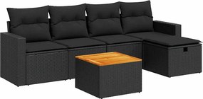 vidaXL 6 részes fekete polyrattan kerti ülőgarnitúra párnákkal