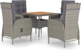 vidaXL 5 részes szürke polyrattan és akácfa kerti étkezőgarnitúra