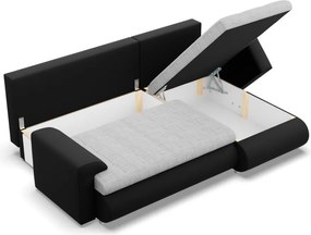 Tokio sarokkanapé, 2 ágyneműtartóval, fonott + műbőr, jobboldali, szürke - fekete