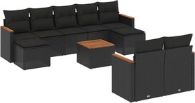 vidaXL 10 részes fekete polyrattan kerti ülőgarnitúra párnákkal