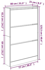 füstös tölgy színű szerelt fa cipőszekrény 80 x 21 x 125,5 cm
