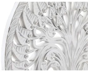 Antikolt fa faragott kerek fali dekoráció 60 cm életfa  – fehér vintage stílusban