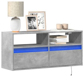 betonszürke falra szerelhető TV-szekrény LED-del 100x31x45 cm